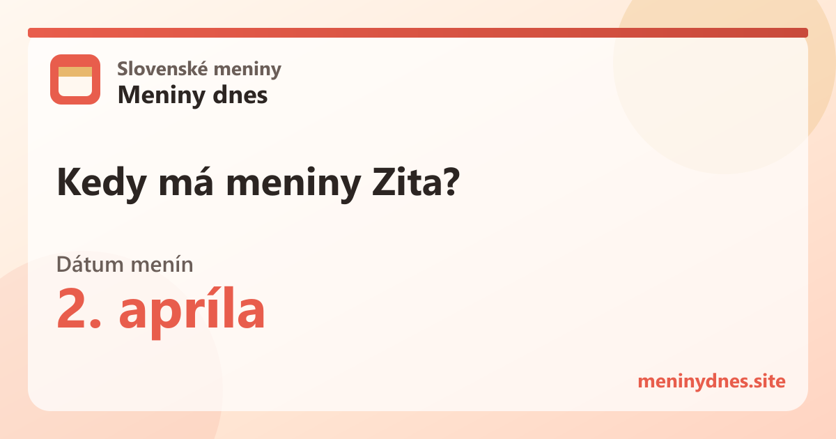 Kedy má meniny Zita? 2. apríla